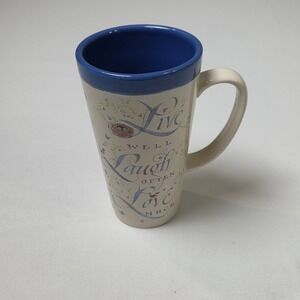 Latte Coffee 6" Mug Cream and Blue Live Laugh Love Floral Bird Nest Script